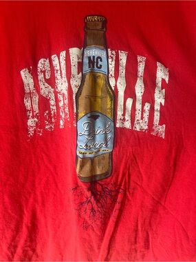 Gildan Red Graphic Asheville NC Tee with Beer Bottle Print